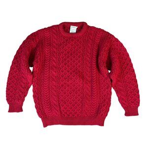 Cladyknit vintage Irish Fisherman Sweater red M medium wool cable knit Ireland
